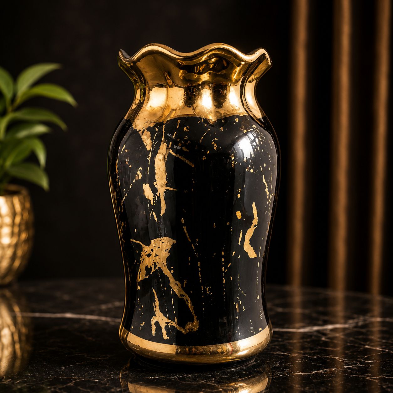 Black Marble Ceramic Vase